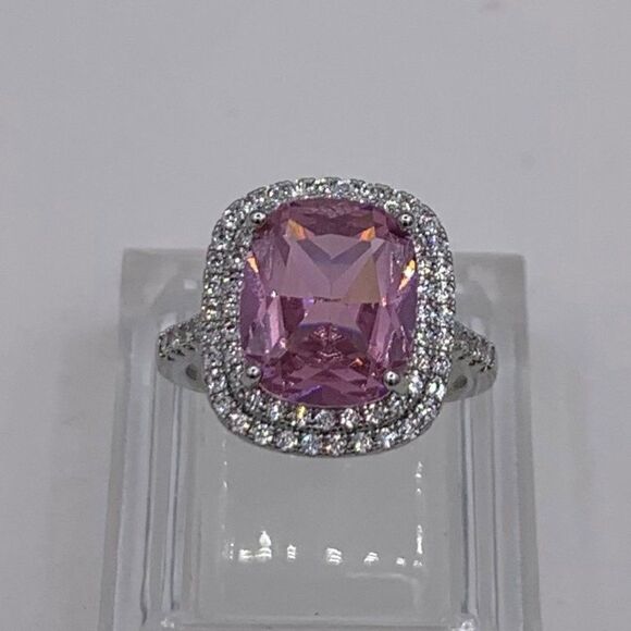Ring, NWOT, solid 925, pink topaz, halo, sz 6 and 9, feminine, classic, - Picture 6 of 15